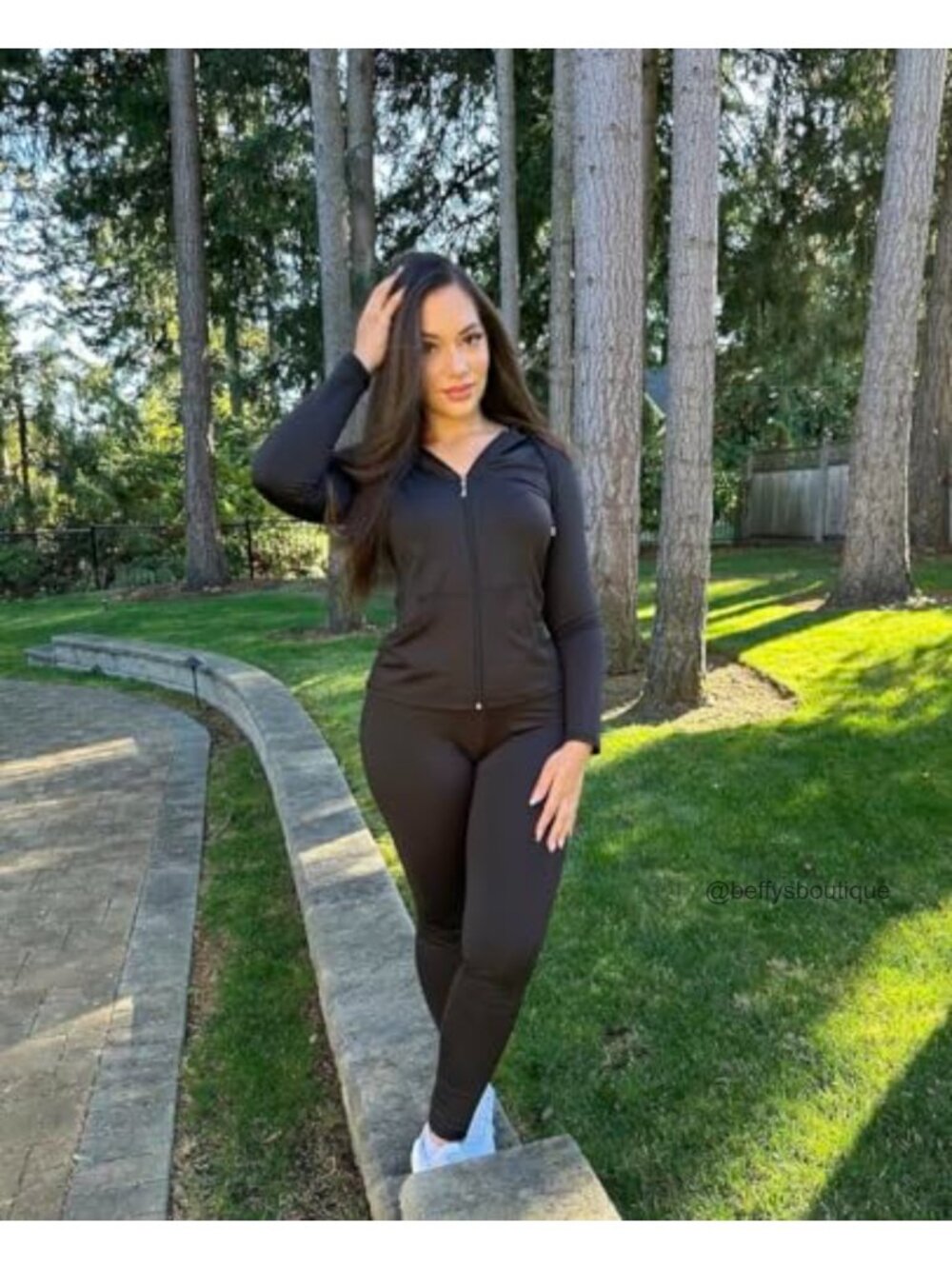 Women's 2 Piece Tracksuit Zip Hoodie Leggings Slim Fit Active Set - Picture 5 of 6